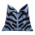 Blue Black Zebra Silk Velvet Pillow – 16x16 Handmade Ikat Cushion For Sale