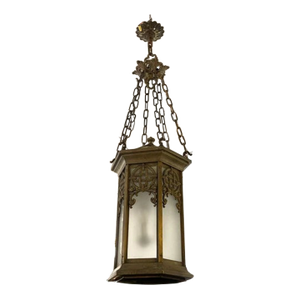 Antique Brass Neo Gothic Three Light Ceiling Pendant Light Celtic Knot Pattern