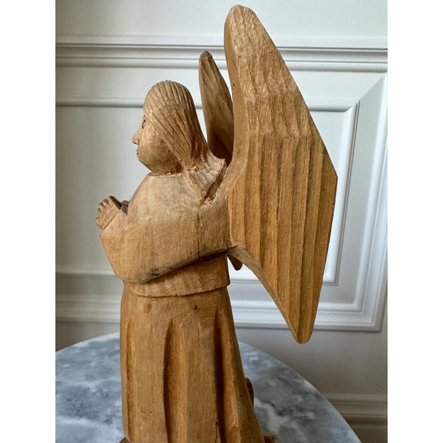Vintage Handcarved Cubist Folk Art Wooden Angel Sculpture For Sale In Los Angeles - Image 6 of 13