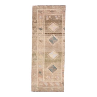 1970s Vintage Handmade Wool Cotton Beige Runner Rug For Sale