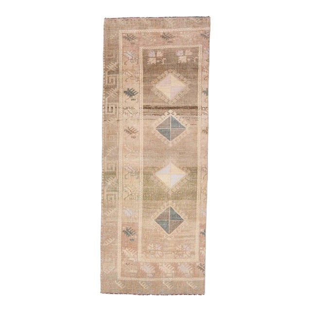 1970s Vintage Handmade Wool Cotton Beige Runner Rug For Sale