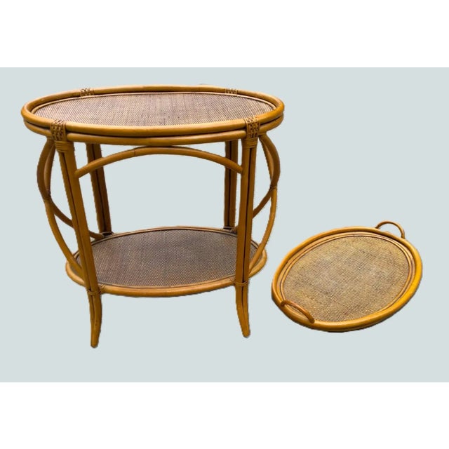 Vintage Bamboo Rattan Table W/Serving Tray For Sale In New York - Image 6 of 11