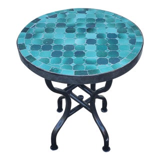 16" Emerald Aqua Moroccan Mosaic Table For Sale