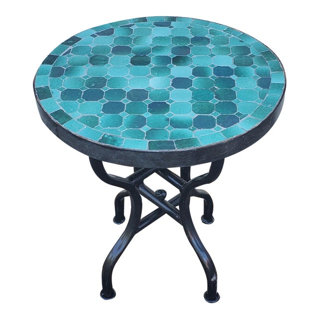 16" Emerald Aqua Moroccan Mosaic Table For Sale