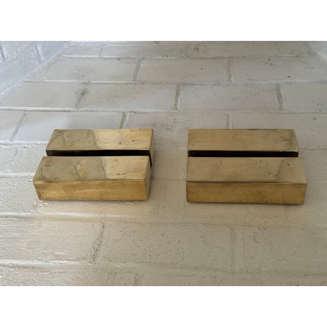 2020s John Lyle Pair of Polished Bronze Block Fire Screen Bases For Sale - Image 5 of 12