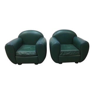 1960s Art Deco Leather Club Chairs - a Pair For Sale