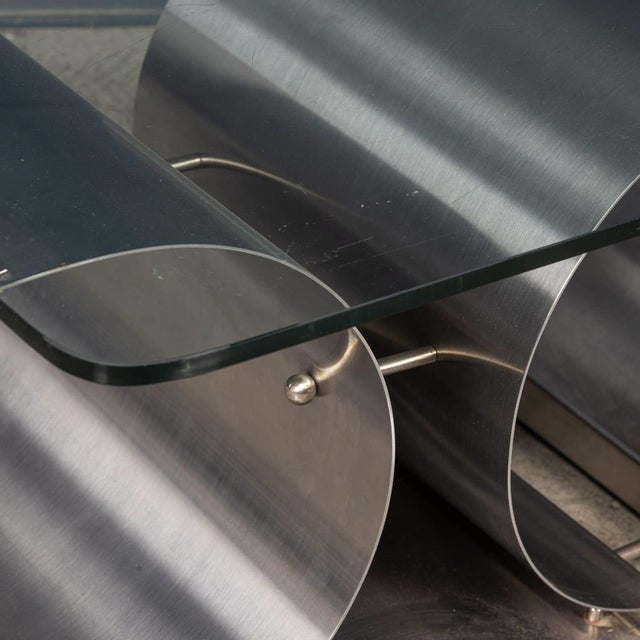 Vintage French Brushed Steel and Glass Coffee Table by François Monnet for Kappa, 1970s For Sale - Image 10 of 18