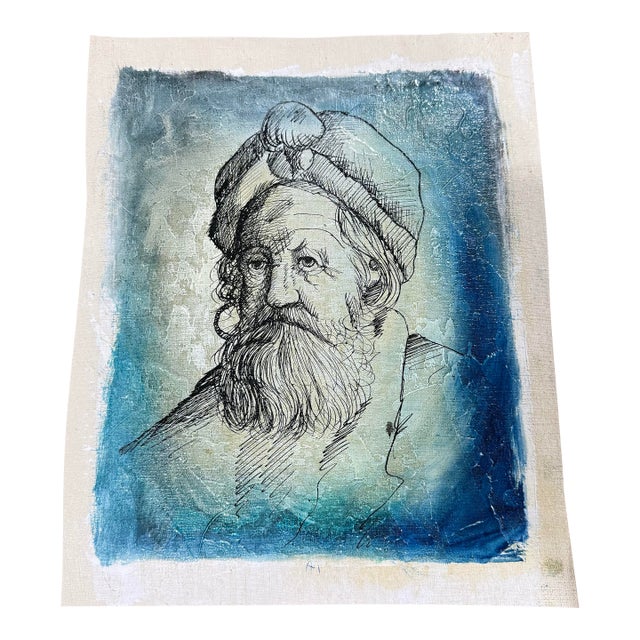 Man With Beard Portrait-Vintage 1950s Painting For Sale