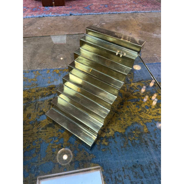 1970s Glass Sculptural Coffee Table With Stepped Pedestal Bases For Sale - Image 5 of 8