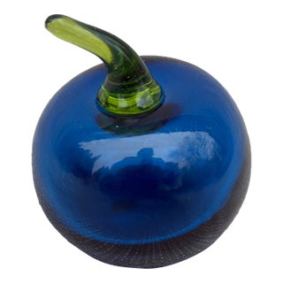 Vintage Blue Glass Tomato Paper Weight For Sale