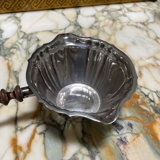 American Silver Plated Sauce Pot With Wooden Handle For Sale - Image 3 of 10