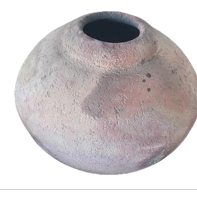 Contemporary Vintage 1990 Handcrafted Studio Art Pottery Olla Vase Large Round Vessel, Signed—Earthy Pastels For Sale - Image 3 of 8