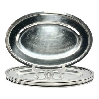 Vintage Japanese Set of 6 Stainless Steel 18/8 Oval Serving Platters For Sale