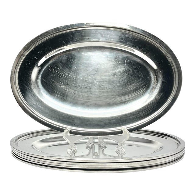 Vintage Japanese Set of 6 Stainless Steel 18/8 Oval Serving Platters For Sale