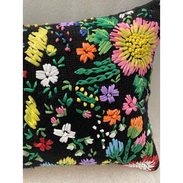 Boho Chic Floral Rafia Hand Embroidered Boudoir Decorative Pillow Cover For Sale - Image 3 of 7