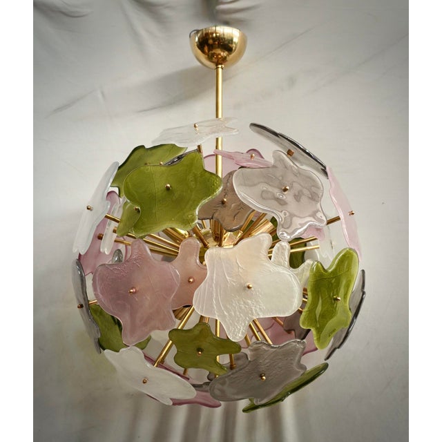 Metal Sputnik Murano Art Glass Green Pink and White Chandelier and Pendant, 2000 For Sale - Image 7 of 12