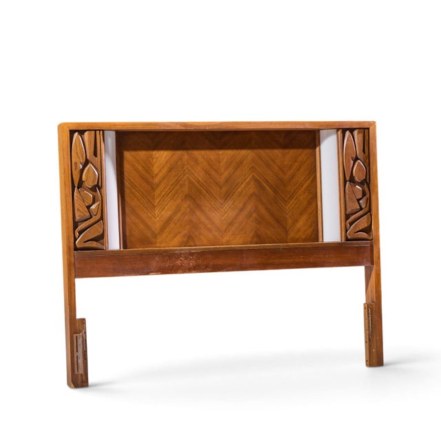 United Tiki Brutalist Mid Century Walnut Queen Headboard This headboard measures: 60 wide x 4.75 deep x 46.75 inches high...