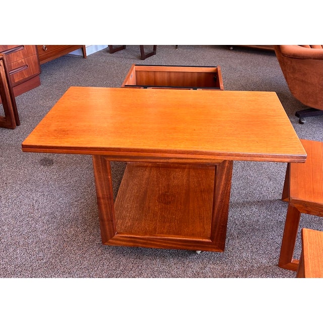 Brown Mid Century Modern Teak Modular Swivel-Top Coffee or Games Table With Mini-Bar and Nesting Tables by McIntosh c.1960 For Sale - Image 8 of 17