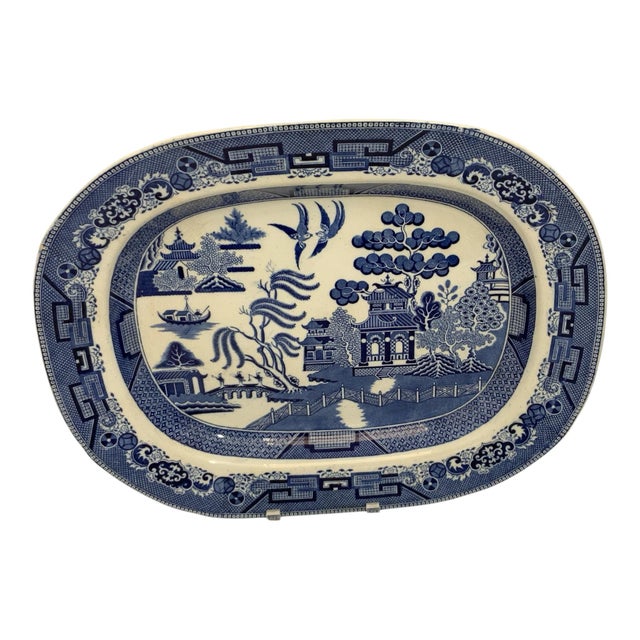 Antique Ridgway Blue Willow Porcelain Ironstone Serving Platter 18” - Large Turkey Meat Platter Semi China Made in England...
