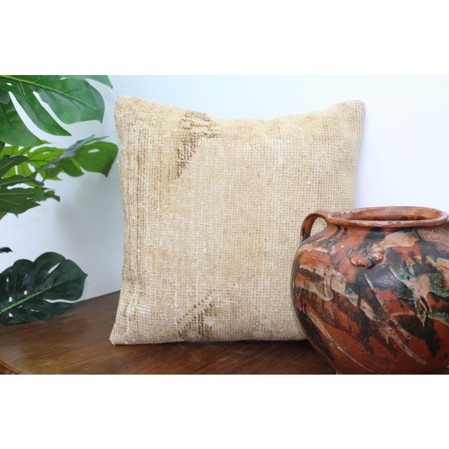 Sand Turkish Vintage Rug Decorative Pillow Cover - 17"x17" For Sale - Image 8 of 13