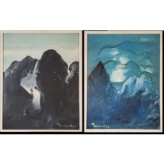 1970s Craggy Mountains at Night, a Pair of Abstract Paintings Signed byHarry Jelinek (1905–1986) For Sale