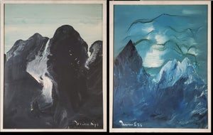 1970s Craggy Mountains at Night, a Pair of Abstract Paintings Signed byHarry Jelinek (1905–1986)