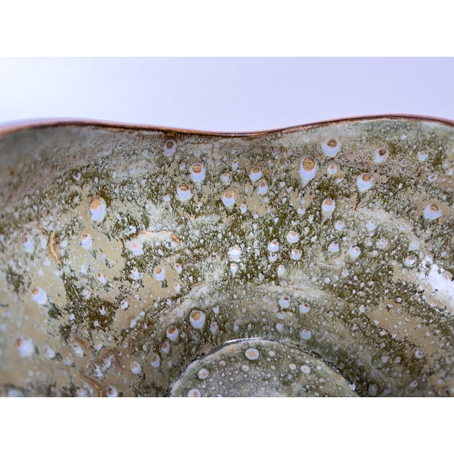 Brown Large French Crystalline Glaze Art Pottery Bowl Attributed to Pierrefonds, Signed For Sale - Image 8 of 12