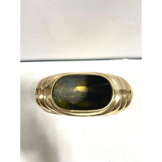 Vintage Hollywood Regency Solid Brass Vase – Art Deco Style Brass Vessel For Sale - Image 4 of 9