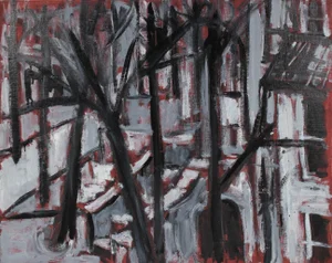 Pasquale Patrick Stigliani "West Side New York Cityscape" Grayscale Oil Painting, 1998 1998