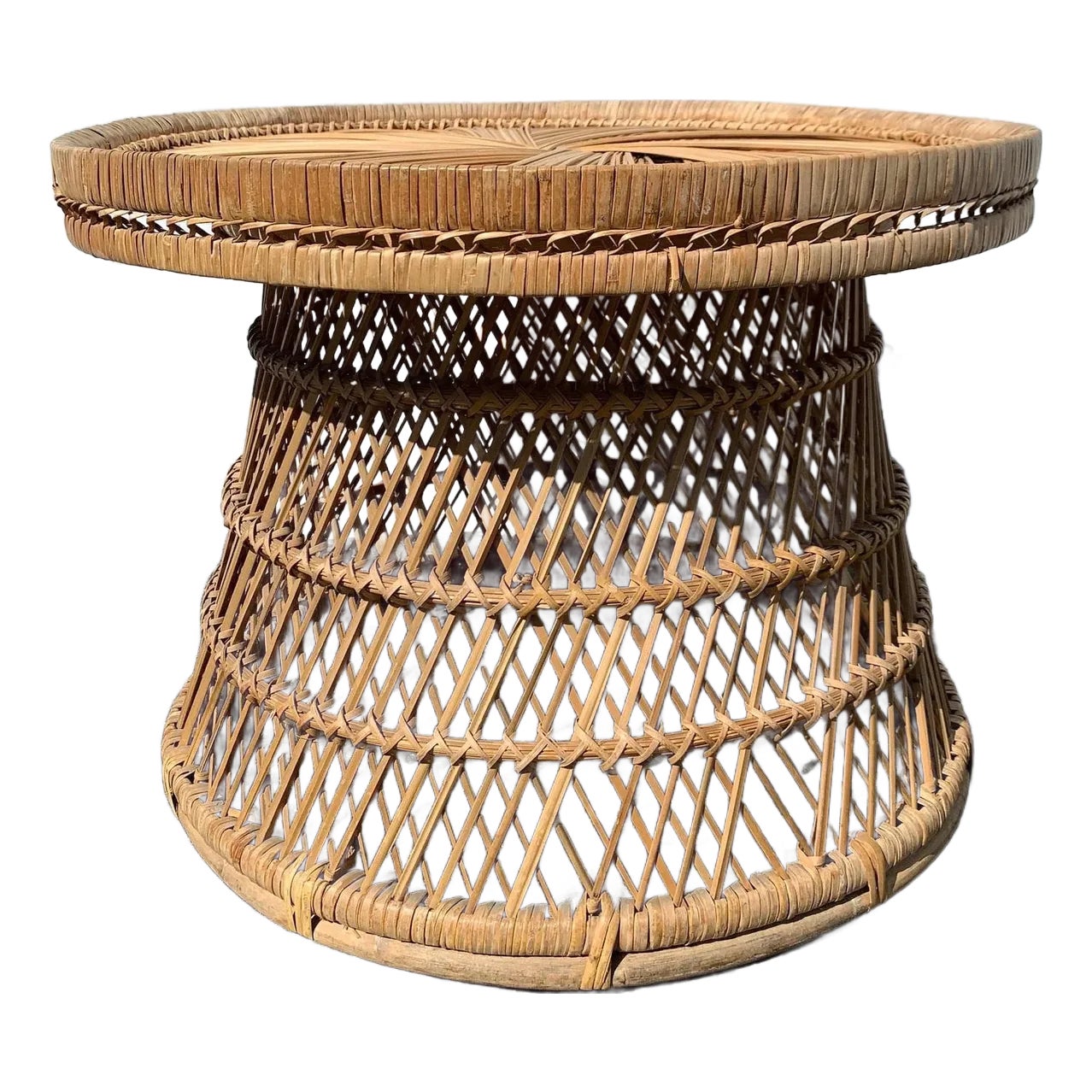 Wicker Rattan Stool Peacock Style Ottoman Vintage Mid Century Furniture ...