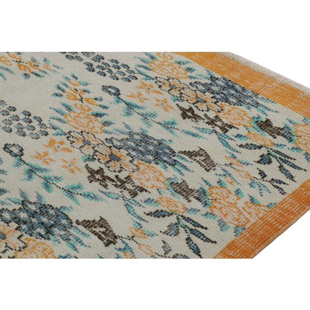 1960s 1960s Vintage Zeki Muren Rug in Blue and Orange With Floral Patterns From Rug & Kilim For Sale - Image 5 of 7
