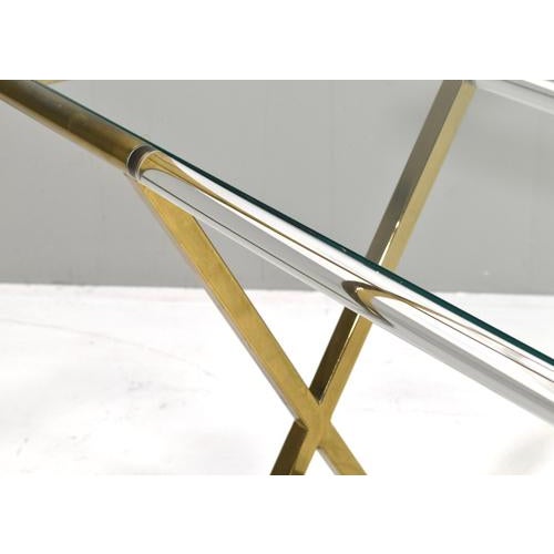 Hollywood Regency Acrylic Glass and Brass Console Table by Charles Hollis Jones, 1980s For Sale - Image 11 of 15