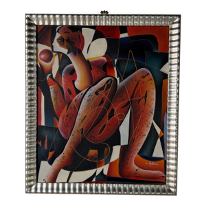 1980’s Vintage C. Ryan Cubist Figural Oil on Canvas Painting, Framed