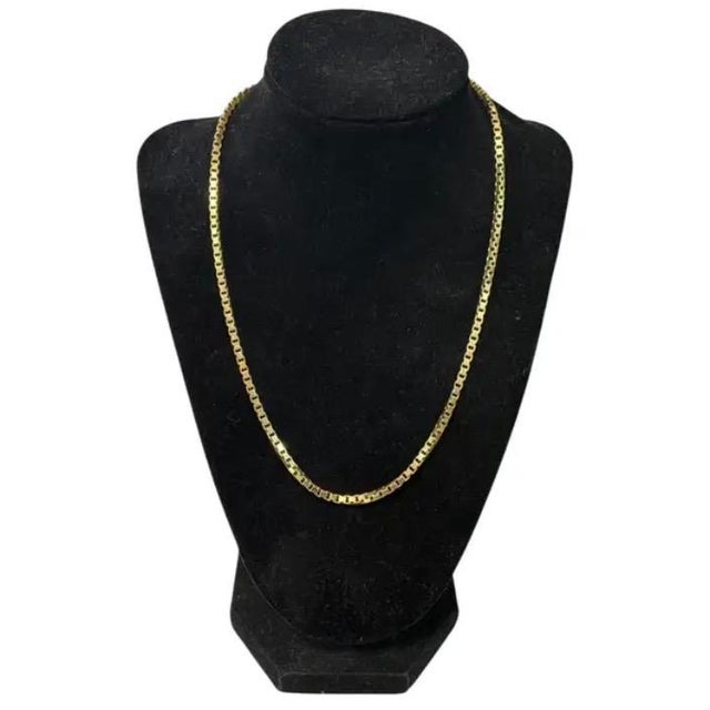 Metal 14k Yellow Gold Box Chain Necklace Vintage For Sale - Image 7 of 7