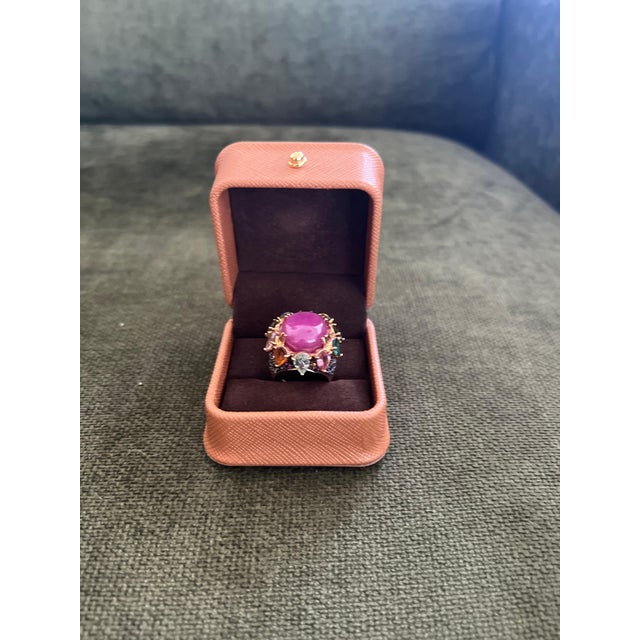 Bochic "Orient" Vintage Natural Ruby & Multi Tourmalines Ring Set In 18K Gold & Natural Oval Shape Center Ruby 12.00 Carat...