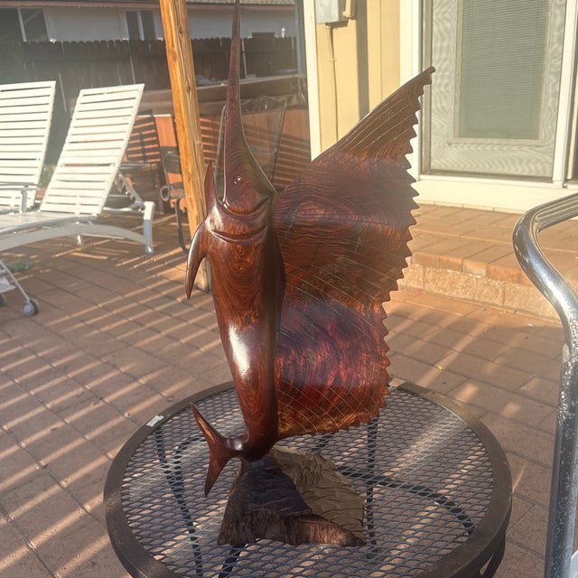 Mid-Century Modern Vintage Hand Carved Sailfish Sculpture For Sale - Image 3 of 5