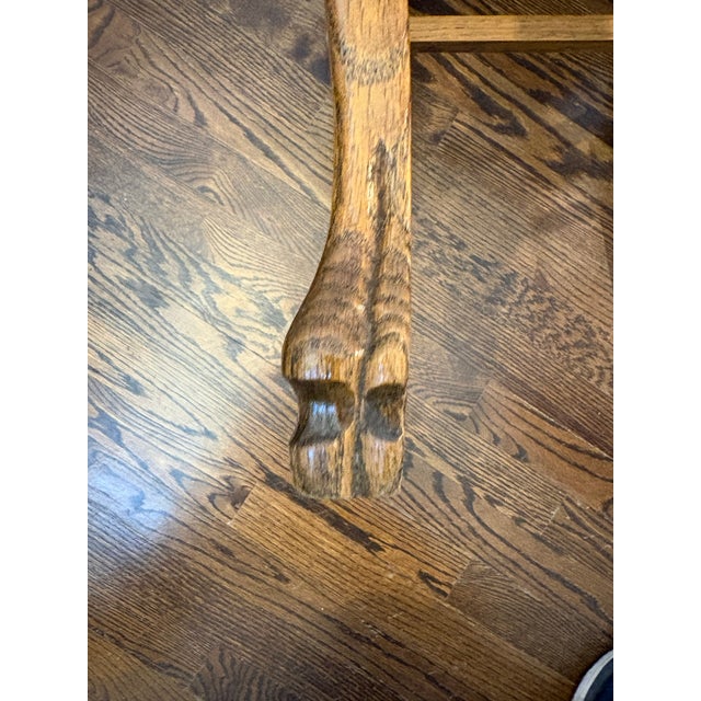 Gold Pair of Antique Arts & Crafts Mission Quarter-Sawn Tiger Oak Dining Chairs With Embossed Leather Seats For Sale - Image 8 of 11