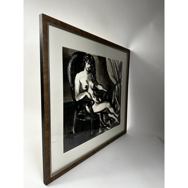 Figurative Mid 20th Century Figural Watercolor and Gouache Nude Painting by Andre Dufour, Framed For Sale - Image 3 of 4