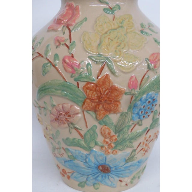 RRP Co Roseville Lucia Vase Tall Ceramic Raised Floral Motif Cream Color 4527b For Sale - Image 14 of 14