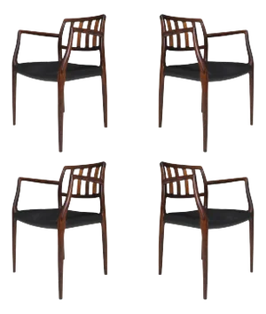 Mid 20th Century Niels O. Moller Model 66 Rosewood and Leather Armchairs, Restored - Set of 4