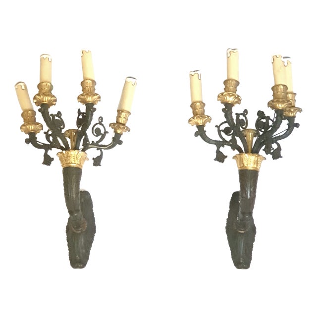 Bronze Wall Sconces, France, 1830, Set of 2 For Sale