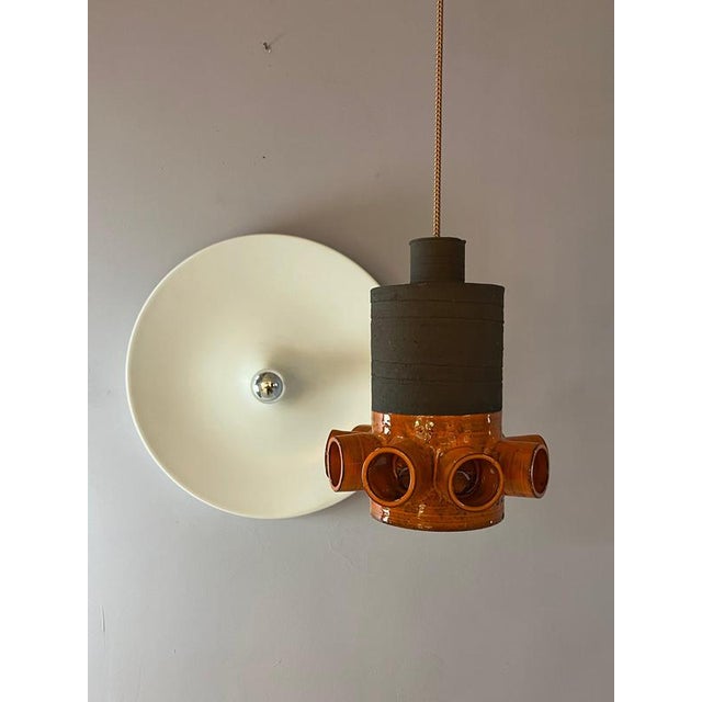 Orange and Brown Ceramic Hanging Lamp For Sale - Image 4 of 11