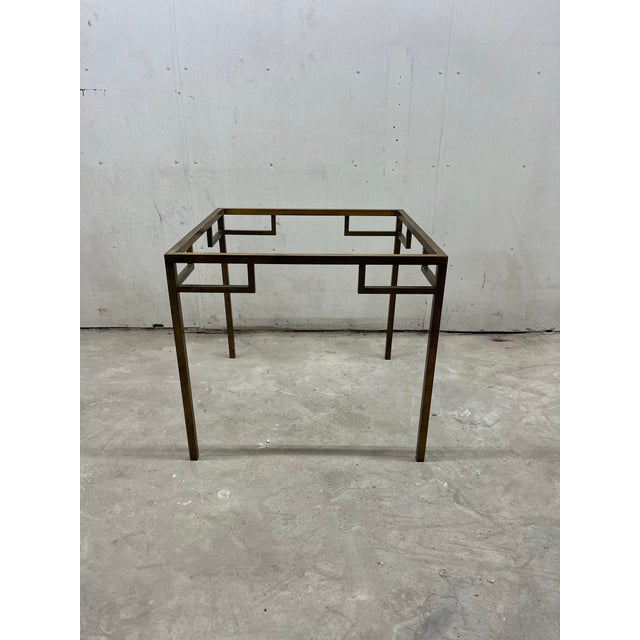 1970s Hollywood Regency Greek Key Square Dining or Game Table Geometric Brass Base For Sale - Image 5 of 8