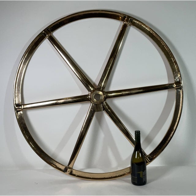 Traditional Large Brass Ships Wheel For Sale - Image 3 of 9