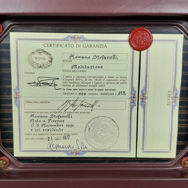 Meditation Silkscreen on 800 Silver by Romano Stefanelli, 1977 For Sale - Image 11 of 14