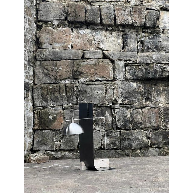 Equo 2.1 Floor Lamp in Iron with Travertine and Stainless Steel by D´ARK Atelier For Sale - Image 9 of 13