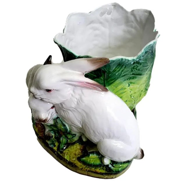 Large, stunning ceramic bunny rabbit jardiniere/planter/cachepot, made in Italy This hand painted, vintage piece features...
