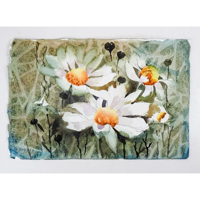 Late 20th Century Impressionist Floral Daisy Watercolor Painting For Sale - Image 4 of 4