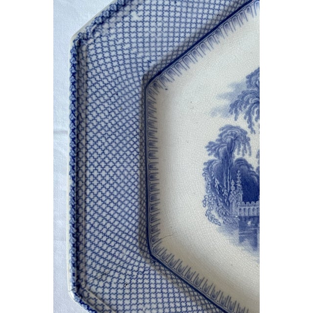 Mid 19th Century Antique Blue and White Transferware Ceramic Platter For Sale - Image 5 of 8
