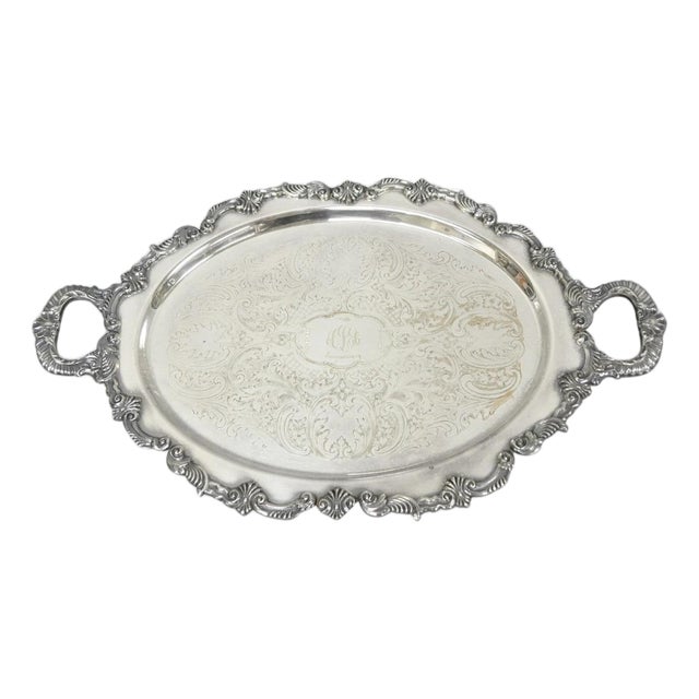 Vintage Sheffield Victorian Silver Plated Oval Platter Tray 25th Anniversary For Sale